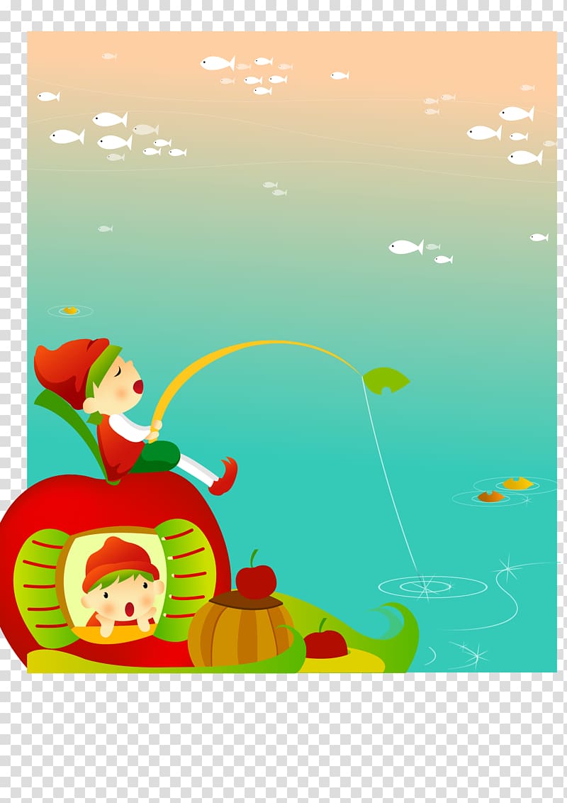 Child Cartoon Adobe Illustrator, Sitting on the apple house kids fishing  transparent background PNG clipart