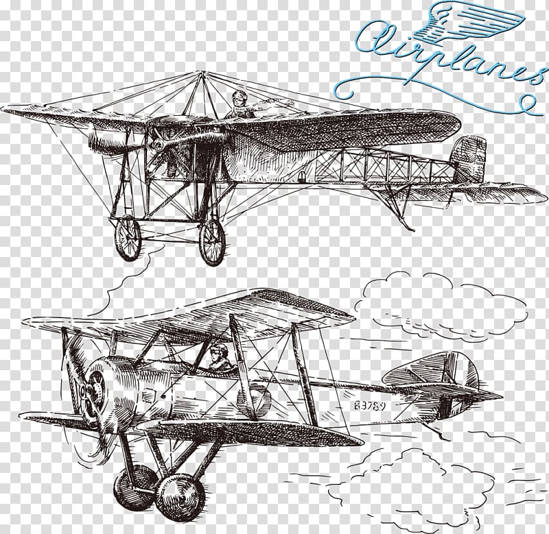 Airplane Drawing Illustration, Hand-painted aircraft transparent background PNG clipart