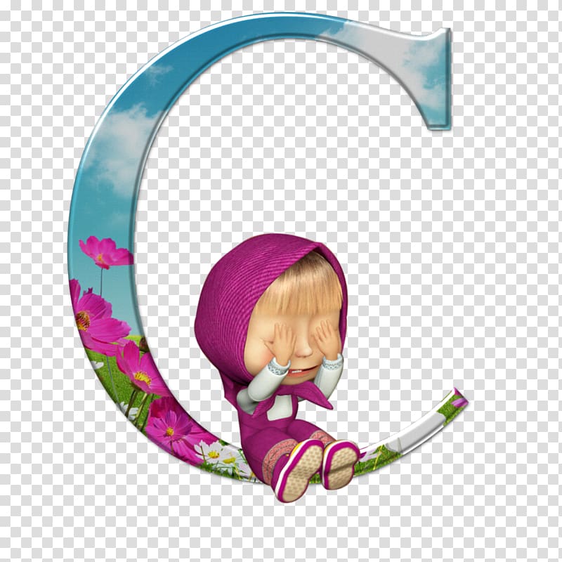 female cartoon character covering her eyes sitting on letter C illustration, Masha Bear Alphabet Letter Animation, masha e o urso transparent background PNG clipart