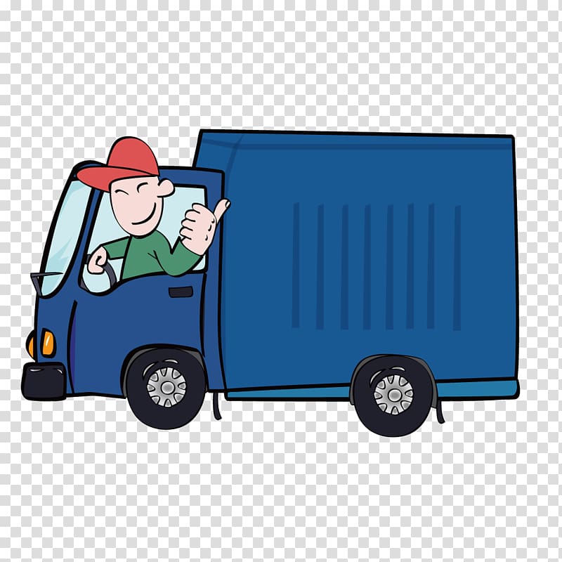 person riding on blue moving truck illustration, Car Truck driver, Open truck driver transparent background PNG clipart