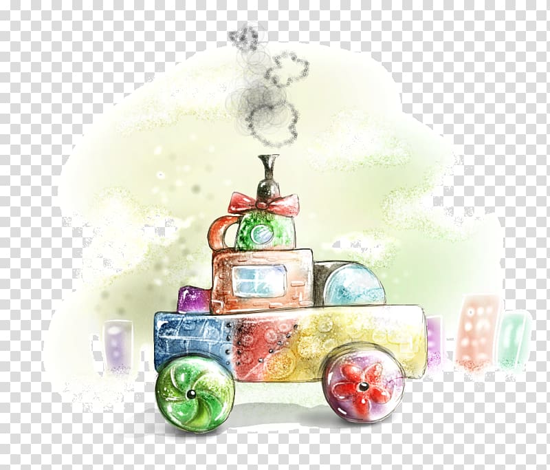 Toy train, Cartoon hand colored toy train transparent background PNG clipart