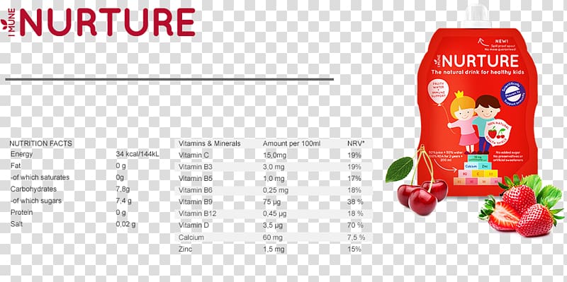 Imune Nurture Strawberry & Cherry Fruity Water 200ml (Pack of 4) Brand Product, healthy drinks transparent background PNG clipart