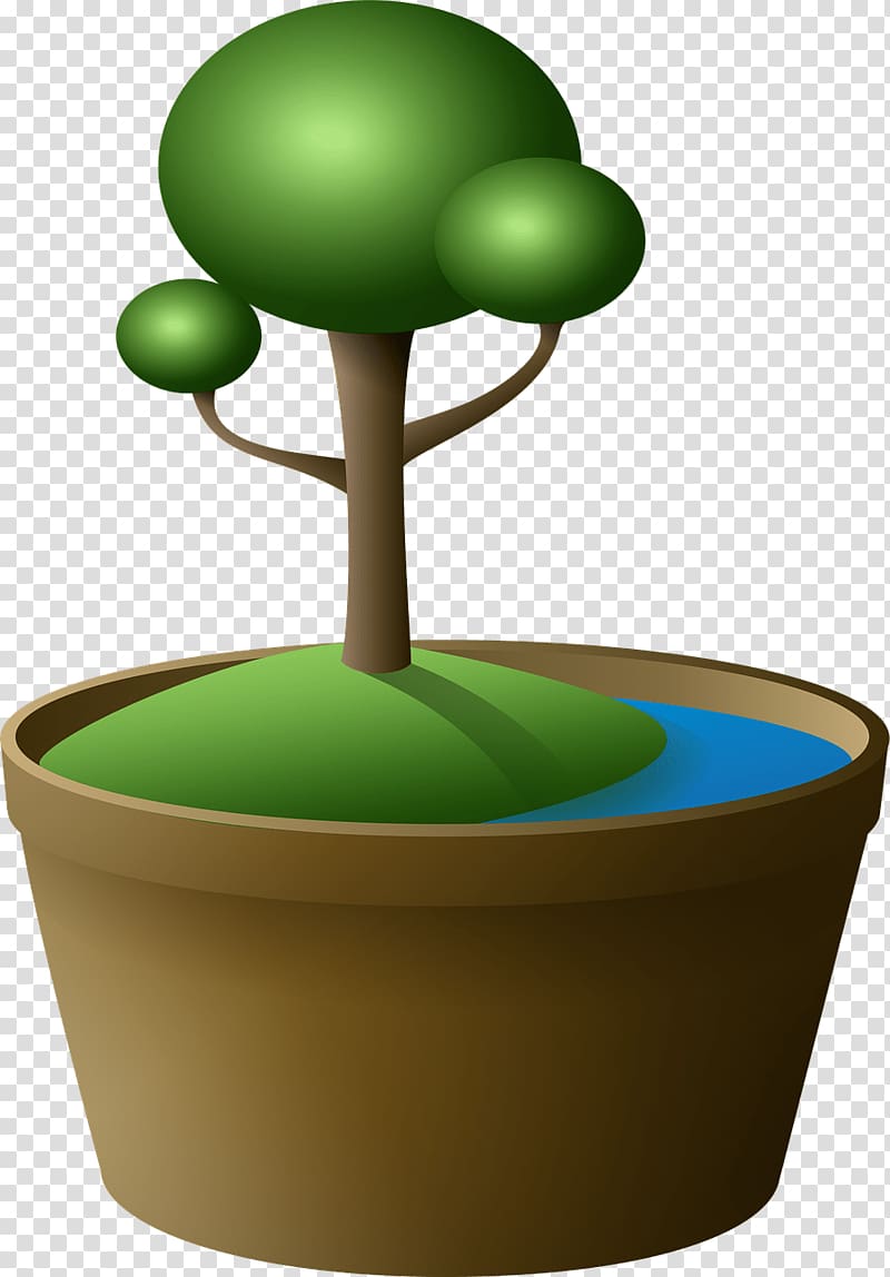 green tree planted on brown pot illustration, Tree In Pot transparent background PNG clipart