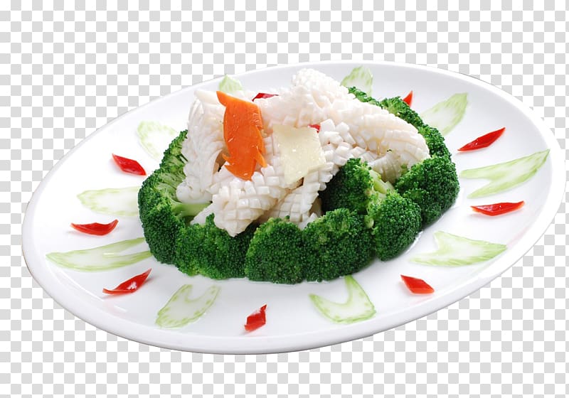 Chinese cuisine Broccoli Asian cuisine Squid as food, Broccoli dish transparent background PNG clipart