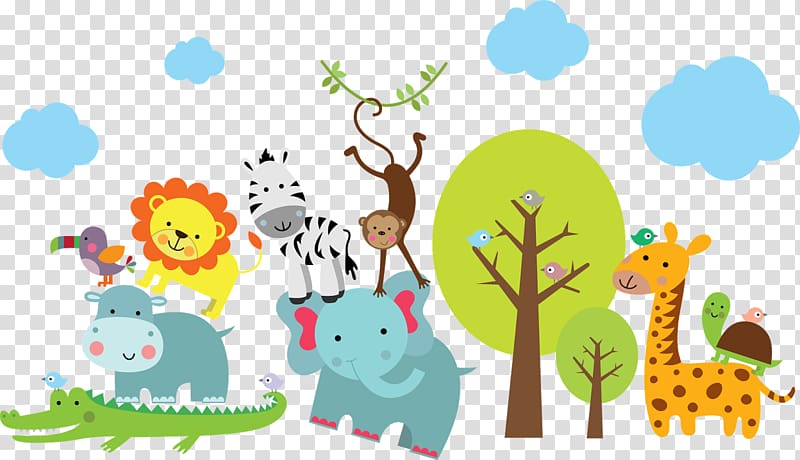 assorted-color and breed animals animated illustration, Brazil Safari Drawing Northern giraffe, safari transparent background PNG clipart
