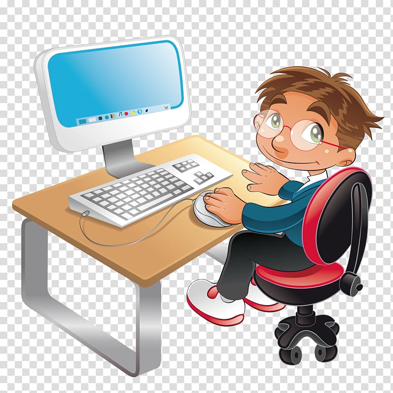 boy sitting in front of computer cilp art, Student Computer Cartoon , Sitting in front of the computer to learn the little boy transparent background PNG clipart