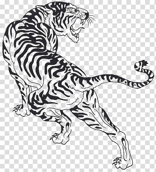 tiger sketch, Tiger Cat Felidae Black and white Line art, Tiger Tattoos transparent background PNG clipart