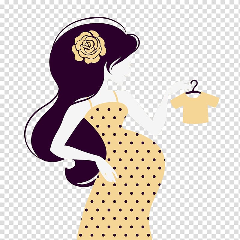 woman wearing beige and black polka-dot dress illustration, Woman Silhouette Pregnancy Illustration, Pregnant woman transparent background PNG clipart