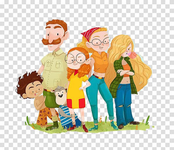 Drawing Fan art Cartoon Illustration, Family of five transparent background PNG clipart