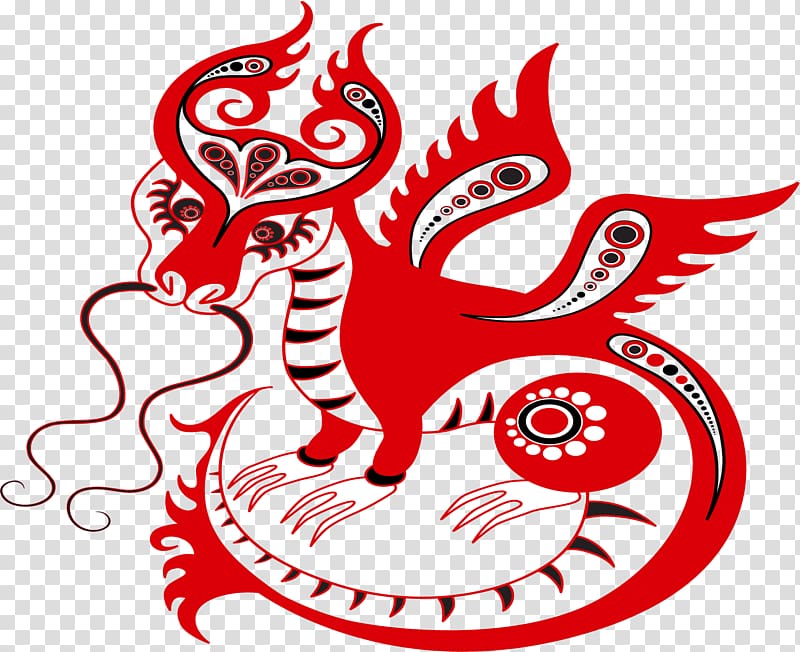 Chinese dragon Totem, Chinese red fire dragon transparent background PNG clipart