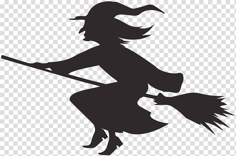 silhouette of witch riding broom stic, Halloween Witchcraft Silhouette Sewing, Halloween Witch Silhouette transparent background PNG clipart