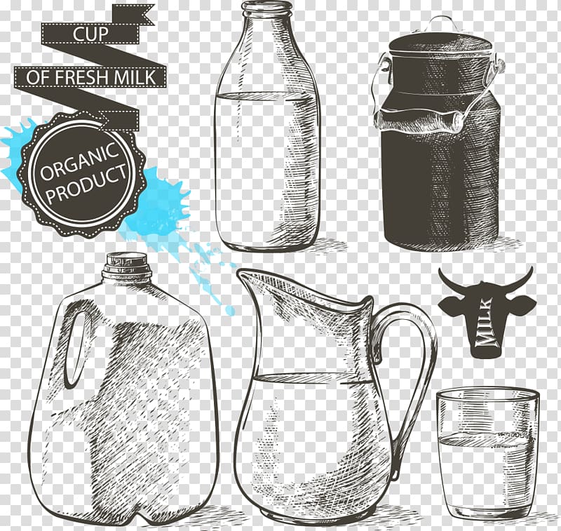 Glass bottle Cup Drawing Mason jar, Sketch with glass of milk transparent background PNG clipart