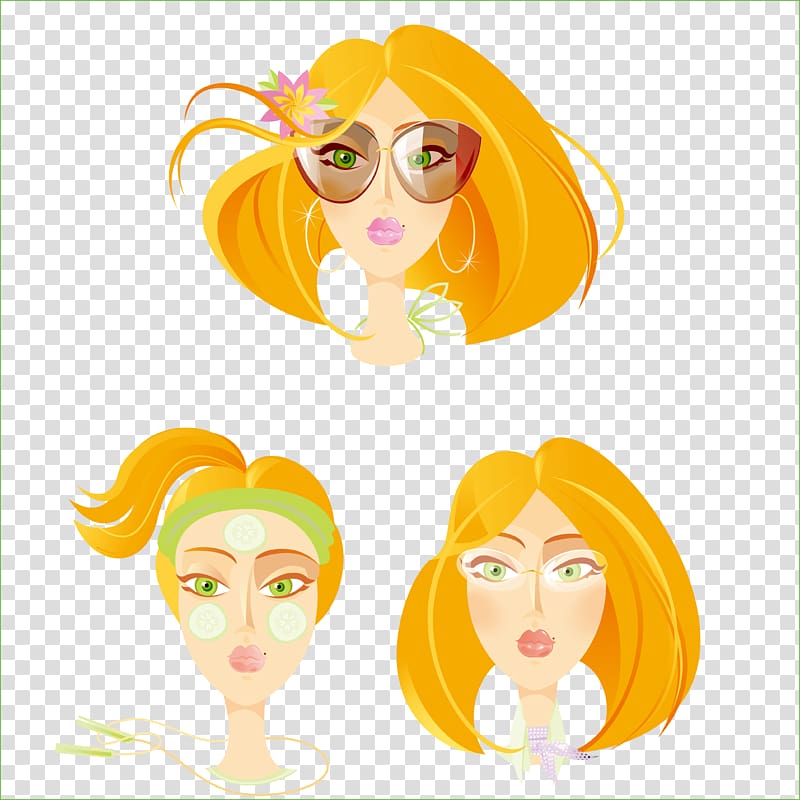 Cartoon Avatar Woman, Three cartoon blonde girl avatar transparent background PNG clipart