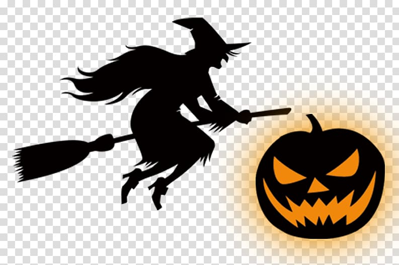 Witchs broom Witchcraft , Halloween pumpkin silhouette sorcerer transparent background PNG clipart