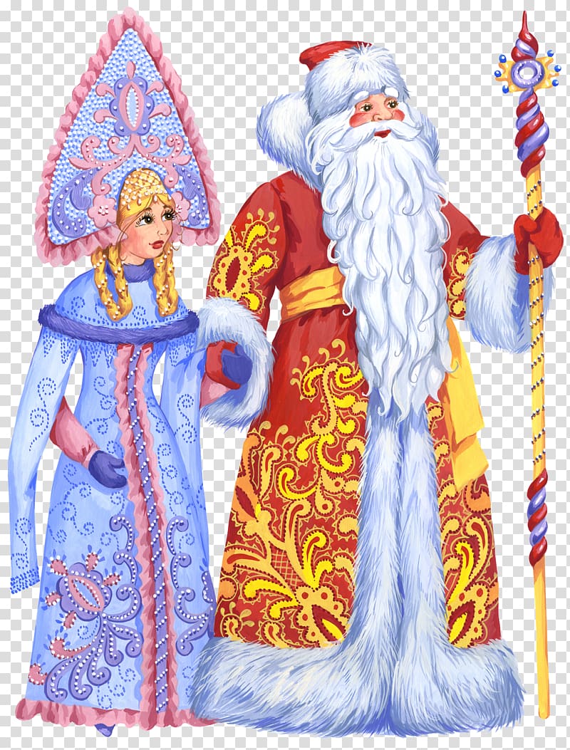 Ded Moroz Snegurochka Santa Claus New Year grandfather, Saint Nicholas transparent background PNG clipart