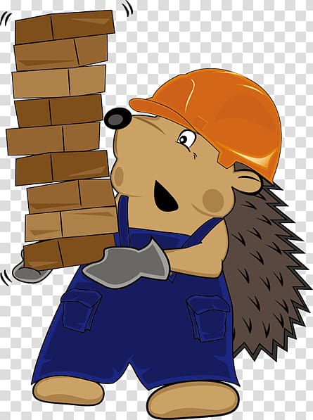 Brick Day of builder , Hedgehog move brickwork. transparent background PNG clipart