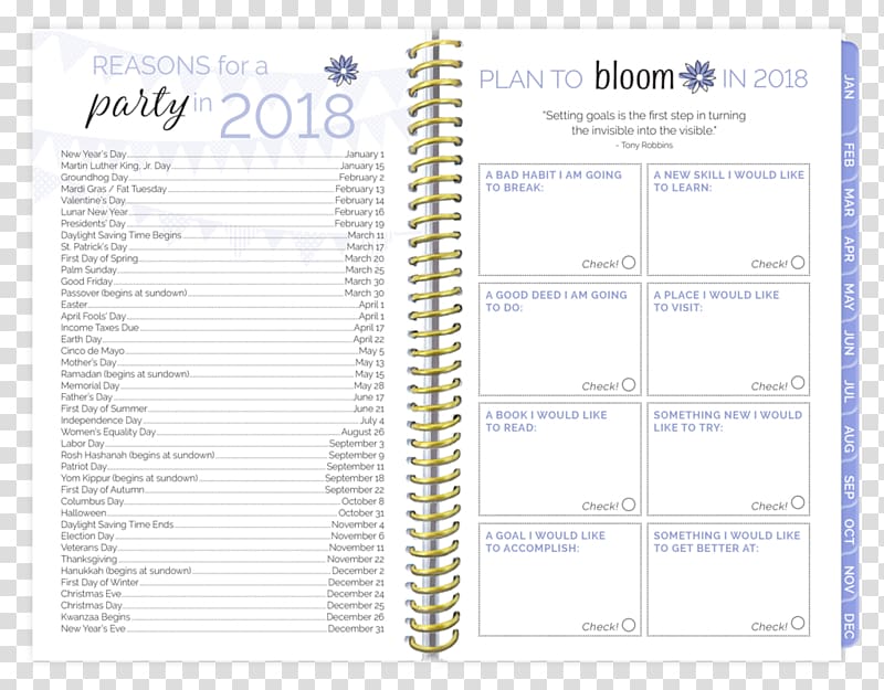 Personal organizer Goal Paper Hardcover Calendar, 2018 feather calendar transparent background PNG clipart