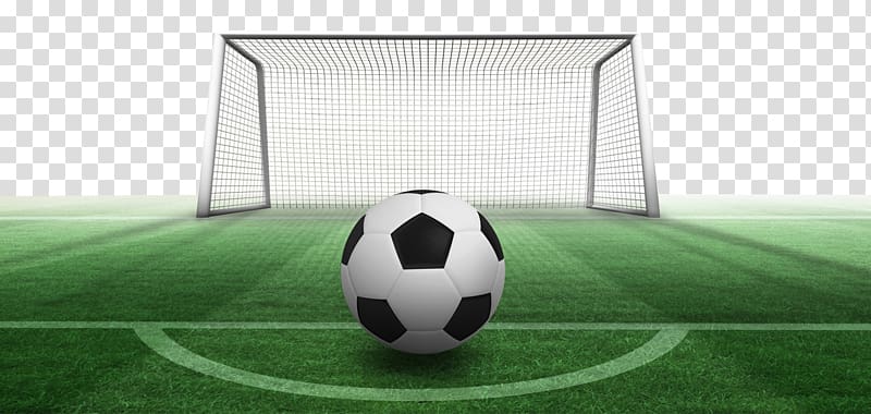 Football Penalty kick Goal Computer file, Football match penalty, soccer ball on green grass field overlooking goalite net transparent background PNG clipart