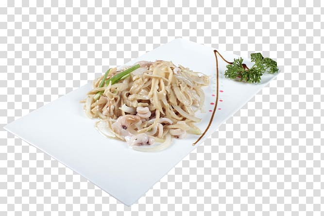 Menma Vegetarian cuisine Spaghetti Thai cuisine Chinese noodles, Fried squid shredded bamboo shoots transparent background PNG clipart