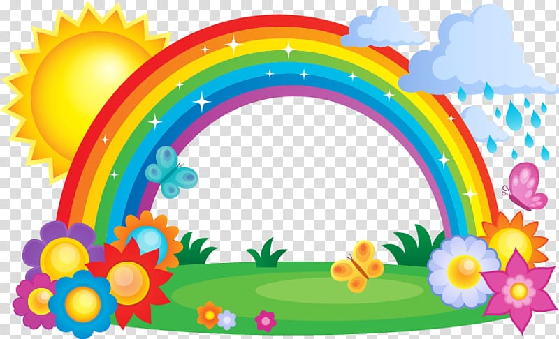 rainbow illustration, Rainbow Cloud , Rainbow sun painted flowers transparent background PNG clipart