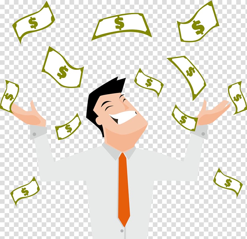 smiling man throwing banknote on air illustration, Money Pixnet Mobile marketing automation, Happy business man with currency transparent background PNG clipart