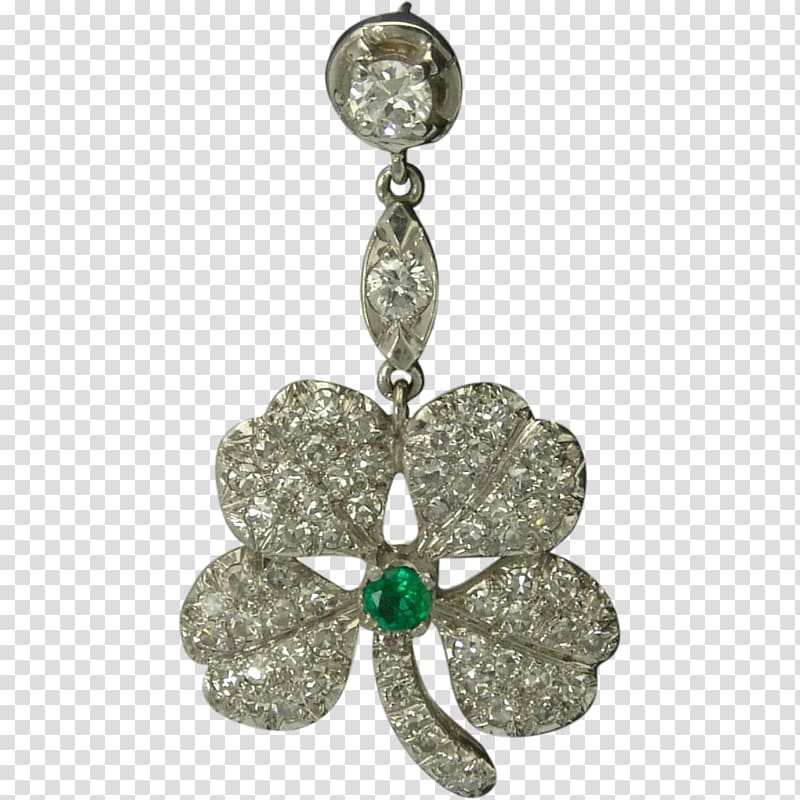 Earring Jewellery Gemstone Charms & Pendants Emerald, four leaf clover transparent background PNG clipart