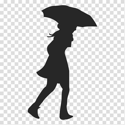 Silhouette, umbrella girl transparent background PNG clipart