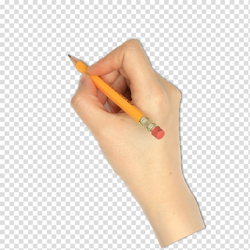 person holding yellow pencil graphic, Pencil Hand, Holding pen material transparent background PNG clipart