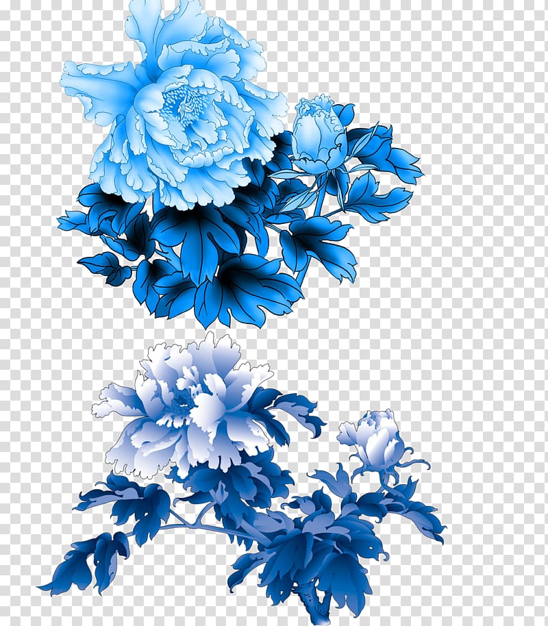 two blue flowers , Moutan peony Flower, Peony flower material transparent background PNG clipart