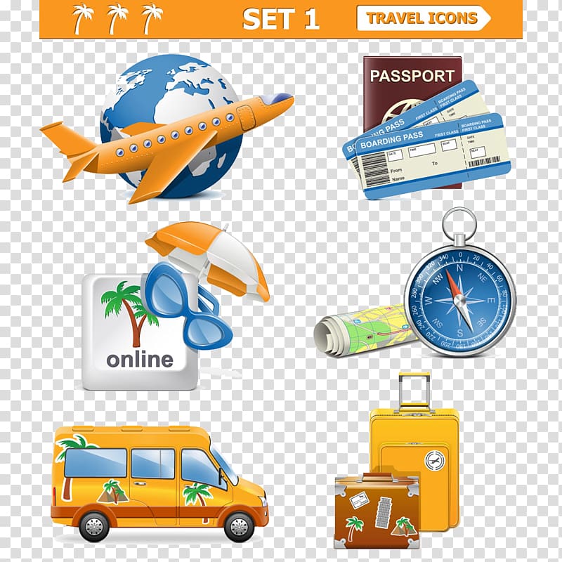 yellow bus and luggage bag , Air travel Euclidean , Creative Travel transparent background PNG clipart