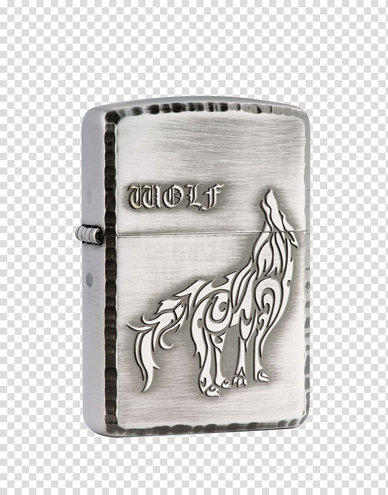 Zippo Lighter Silver Designer, Silver metal lighter ZIPPO Wolf transparent background PNG clipart