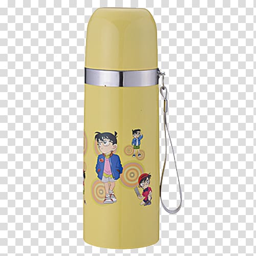 Cartoon Vacuum flask , Pale yellow cartoon character mug transparent background PNG clipart