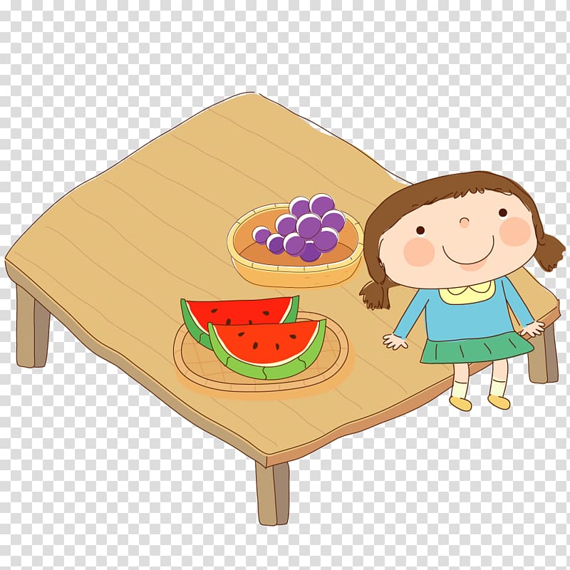 Cartoon Eating Illustration, Waiting for children to eat fruit transparent background PNG clipart