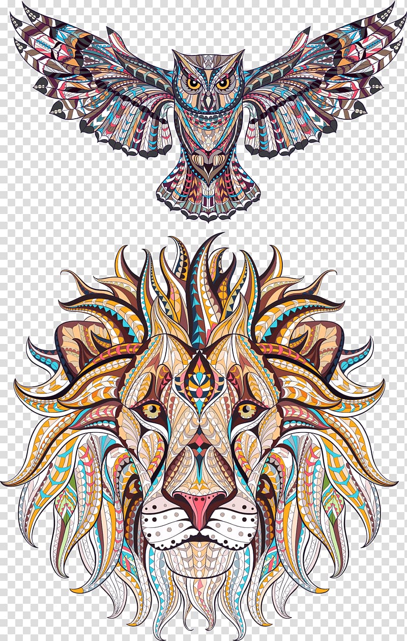 Exquisite animal illustration , lion and owl illustration transparent background PNG clipart