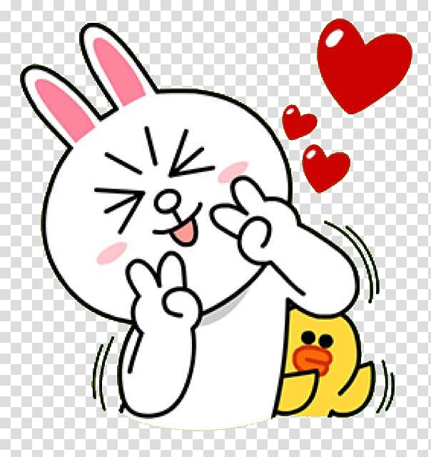 white rabbit beside duckling graphic, Line Friends Myeong-dong Sticker Messaging apps, line transparent background PNG clipart