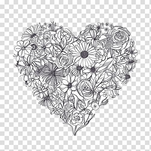 Drawing Black and white Flower, boho pattern transparent background PNG clipart