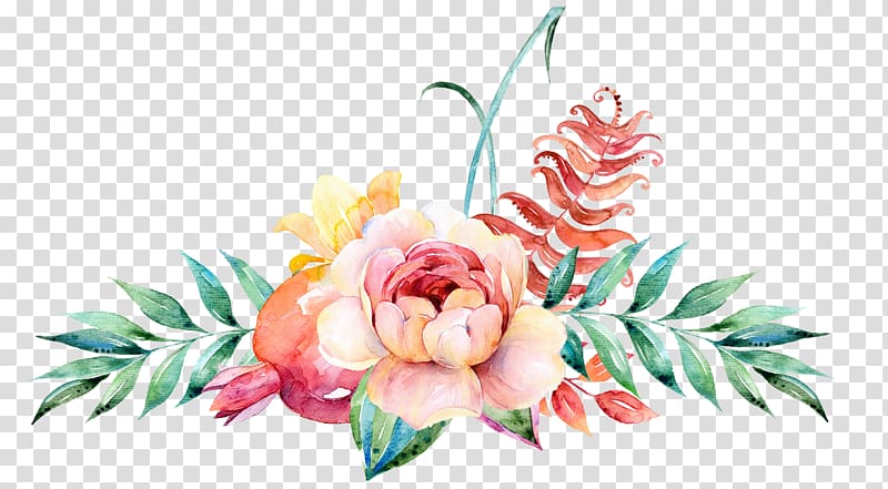 Flower Floral design Watercolor painting Illustration, Watercolor floral decoration, pink rose with blue background transparent background PNG clipart