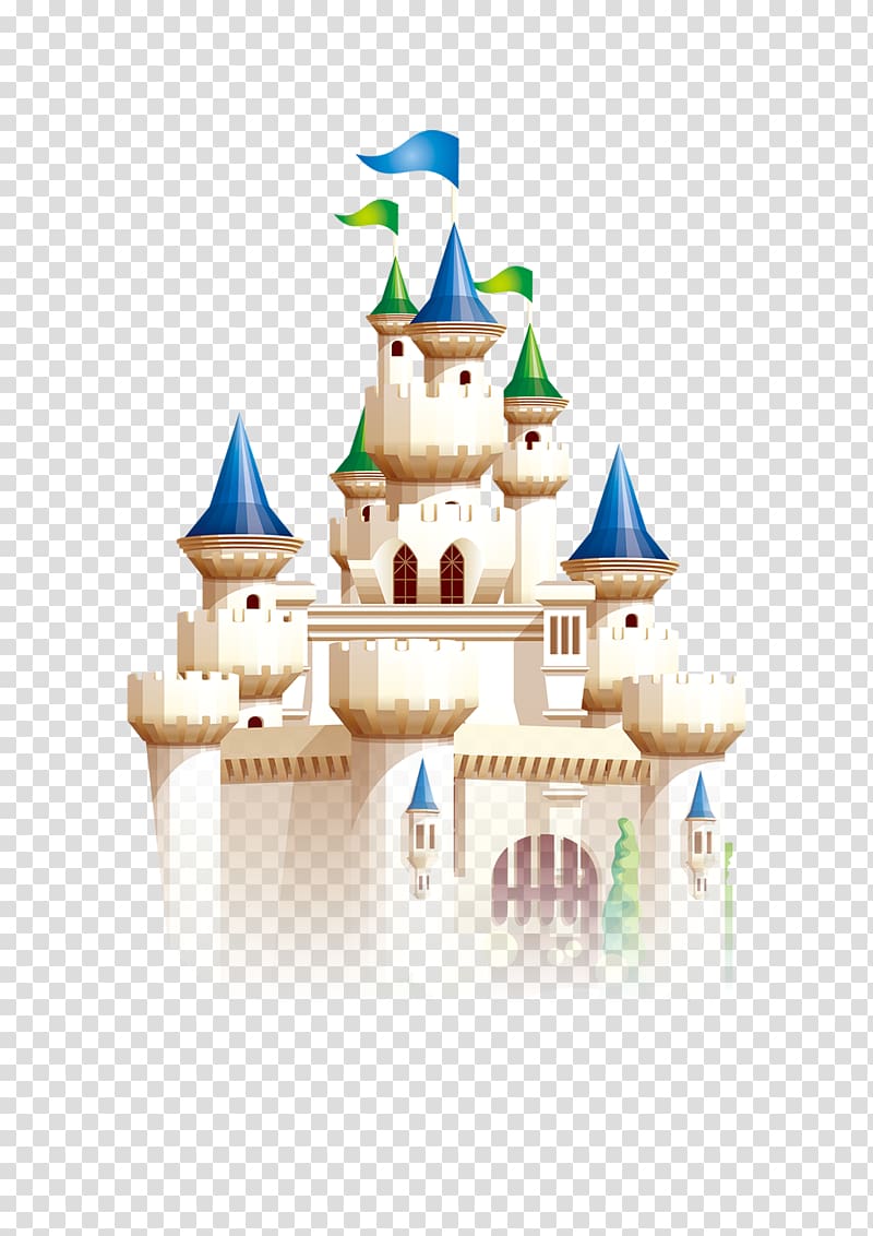 white castle cartooned illustration, Cartoon Castle, Cartoon fantasy fairytale castle transparent background PNG clipart