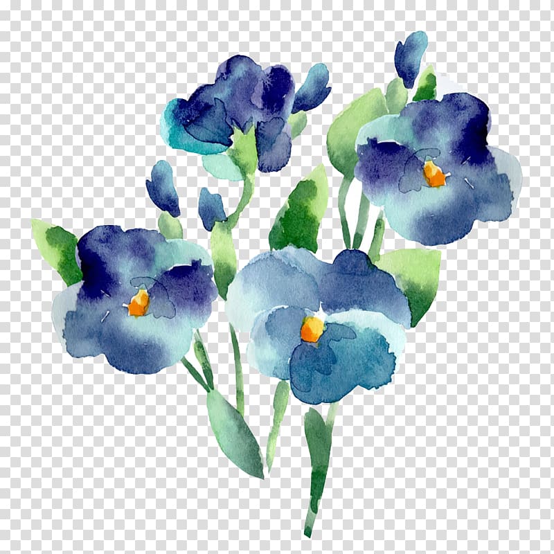 Flower Blue Watercolor painting, Blue flowers, purple and green flowers illustration transparent background PNG clipart