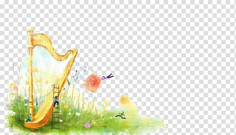 Music Watercolor painting Cartoon Illustration, Boys and girls creative painted grass accordion transparent background PNG clipart