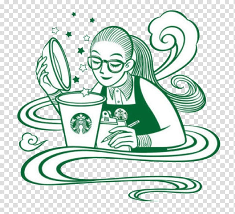 woman holding Starbucks coffee illustration, Tea Coffee Poster Illustration, Starbucks transparent background PNG clipart