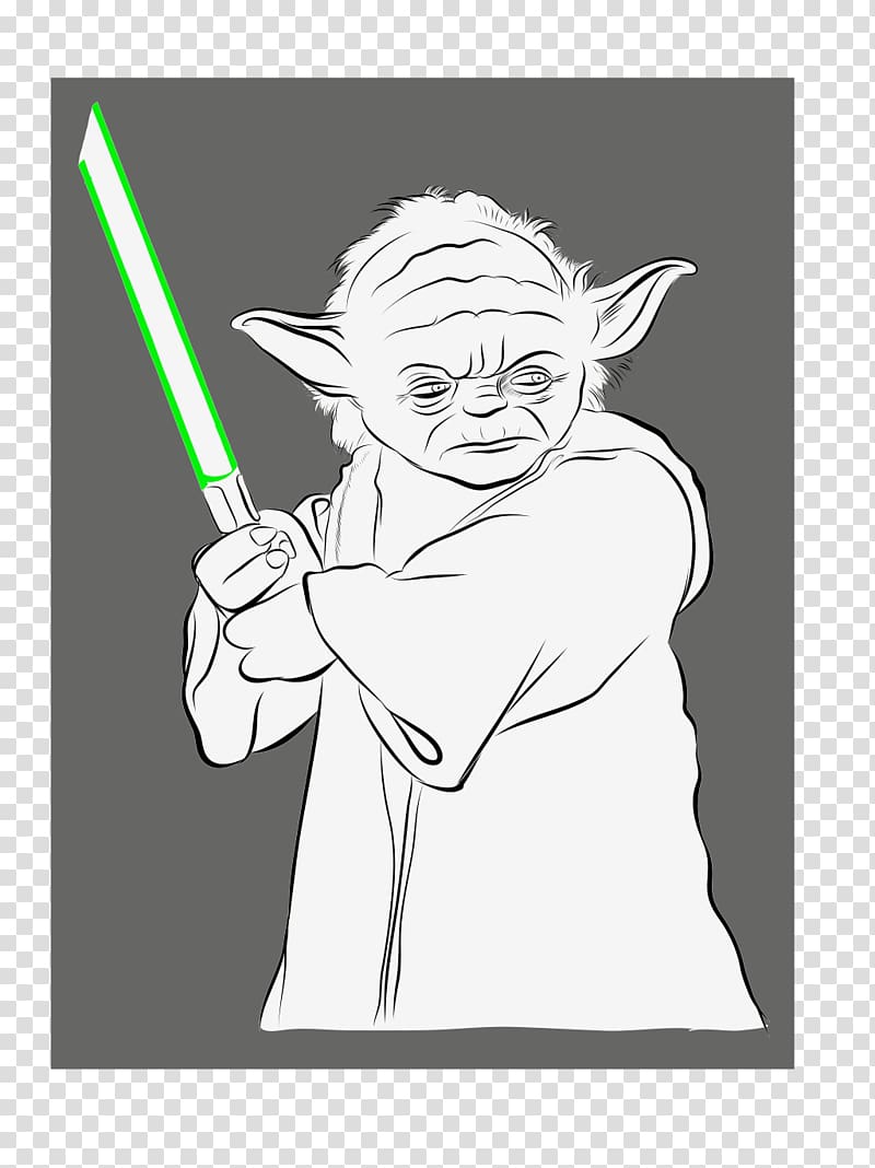 Line art White Sketch, master yoda transparent background PNG clipart