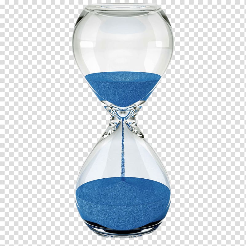 clear glass with blue sand hourglass, Hourglass Blue Sand transparent background PNG clipart