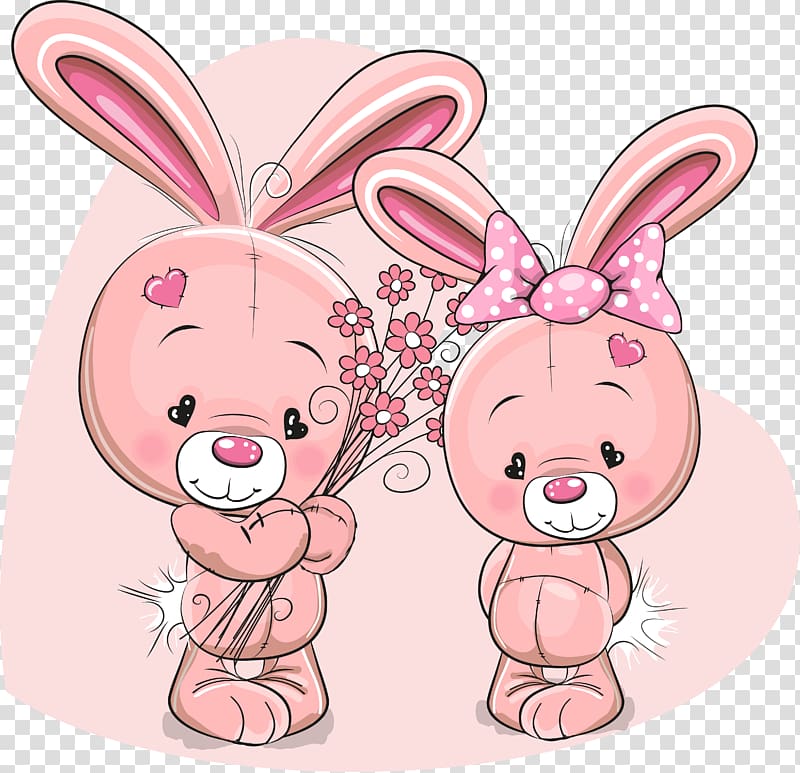 two rabbit illustrations, Birthday Infant Greeting card Cuteness, Cute Animal Love transparent background PNG clipart
