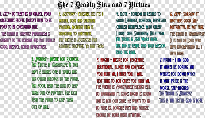 Seven virtues Seven deadly sins, virtues transparent background PNG clipart