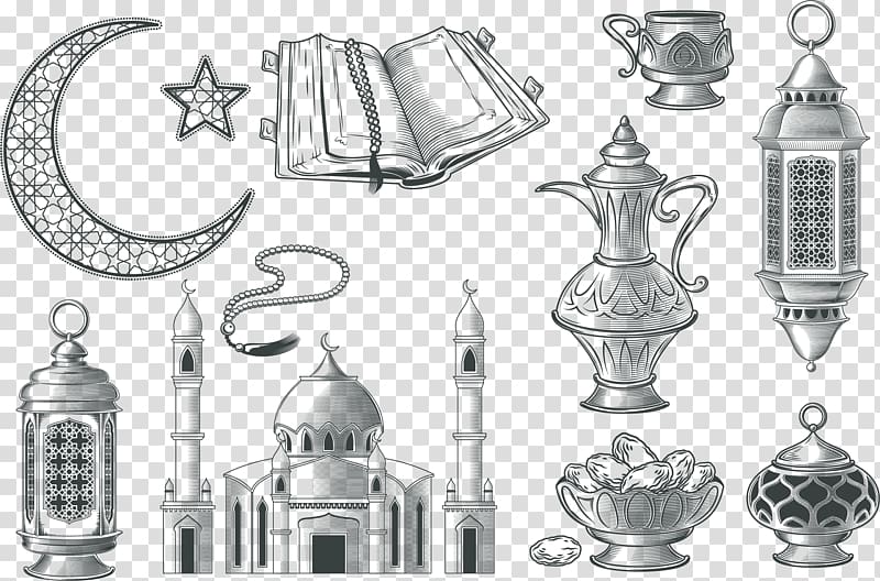 mosque and pot art, Kaaba Great Mosque of Mecca Hajj Illustration, Elements of Saudi Arabia transparent background PNG clipart