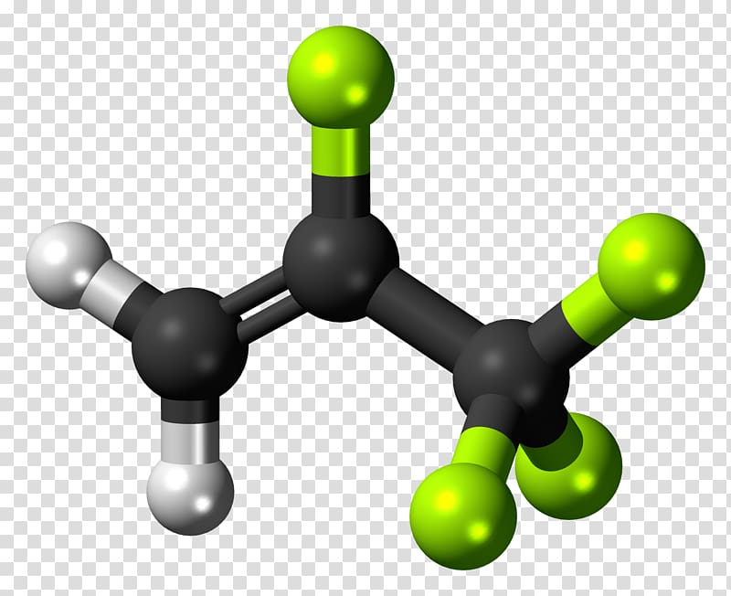 Hydrofluorocarbon Molecule 2,3,3,3-Tetrafluoropropene Molecular model Refrigerant, molecular structure background transparent background PNG clipart