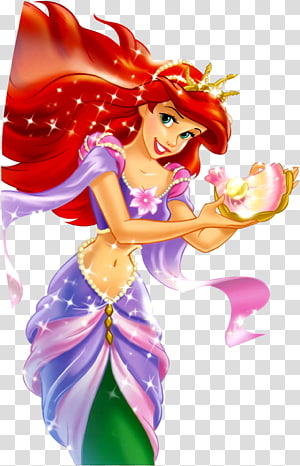 The Little Mermaid Ariel holding conch shell art transparent