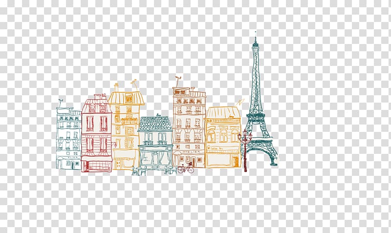 green and red building and Eiffel tower illustration, Paris Building Illustration, light-colored Jane Paris street town transparent background PNG clipart