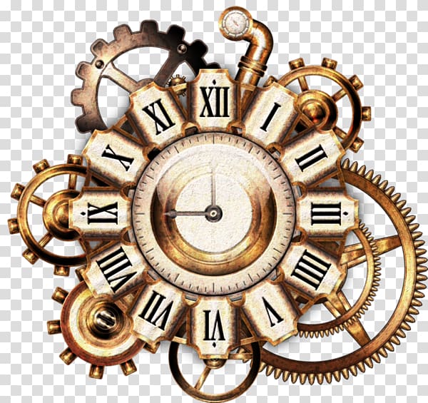 brown mechanical clock, Steampunk Cyberpunk derivatives Dieselpunk, Gear alarm clock transparent background PNG clipart